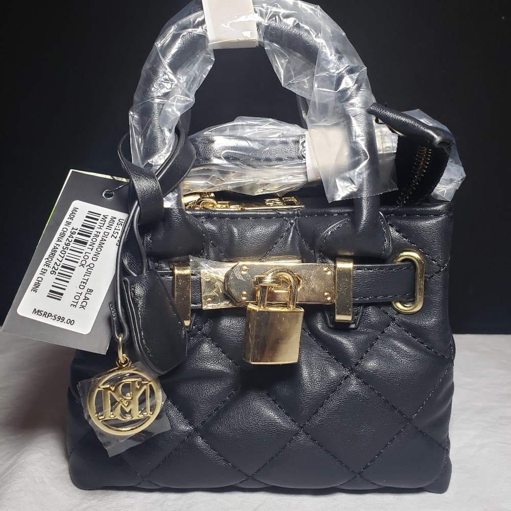 Badgley Mischka micro mini quilted bag with key